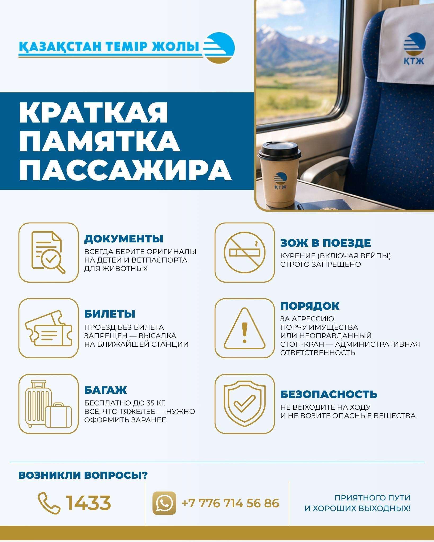 В преддверии майских выходных в КТЖ напомнили правила поездки на жд транспорте